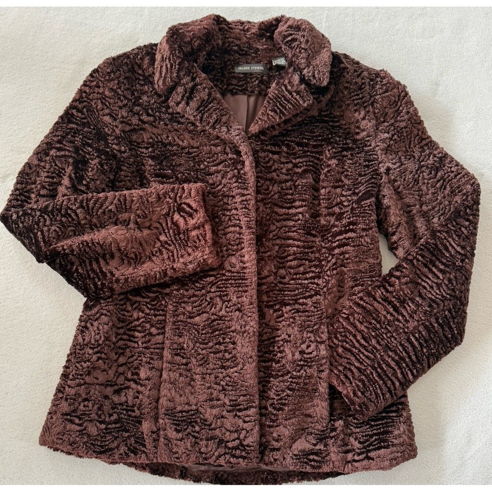 Valerie Stevens Women's Vintage Brown Persian Lamb Pattern Jacket Size M Lined